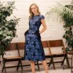 Caroline Kilkenny Diana Blue Floral Jacquard Dress